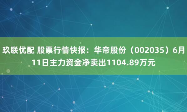 玖联优配 股票行情快报：华帝股份（002035）6月11日主力资金净卖出1104.89万元